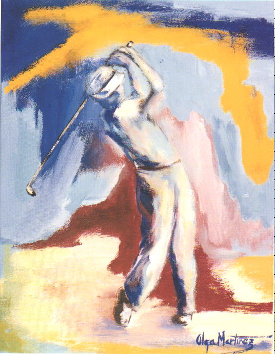 Jugador de Golf. Acr�lico sobre lienzo. 27 x 35 cms.